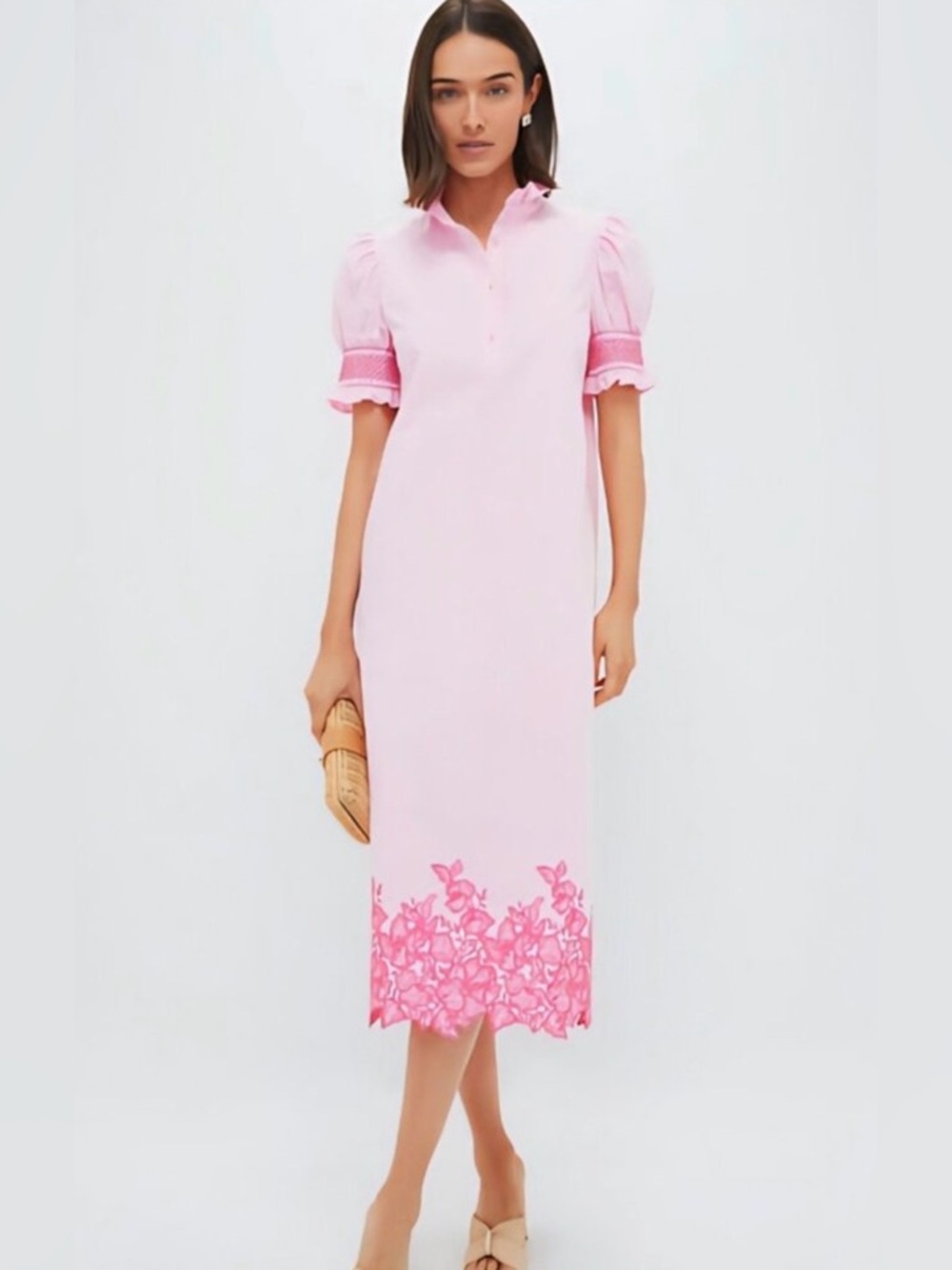 HYACINTH HOUSE small Pink Embroidery Eliza Midi Dress